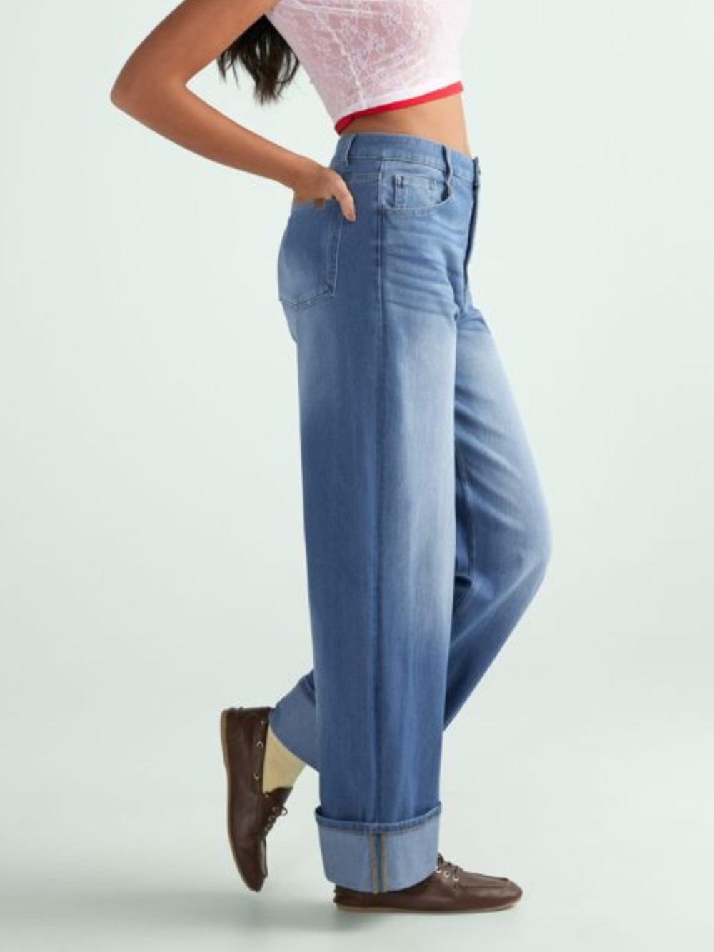 Halara Flex High Waisted Wide Leg Cuffed Jeans